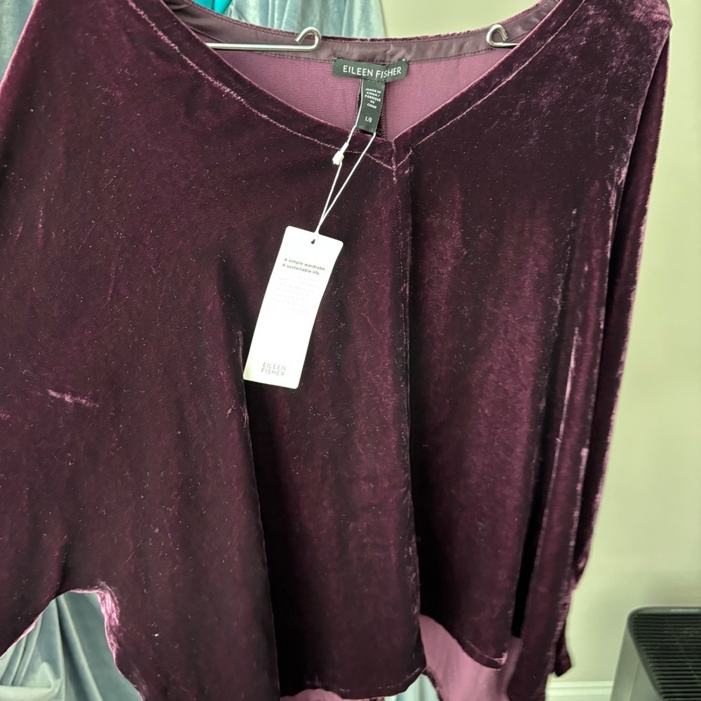 Eileen Fisher Velvet V-Neck dolman top in Rich Plum - Picture 9 of 10